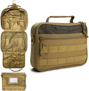 SMONT Mens Toiletry Travel Bag With Double Side full Open Design Travel Toiletry Organizer Dopp Kit Shaving Hygiene Bag Bathroom Hanging Toiletry Bag for Short Trips Tactical Toiletry Bag Brown