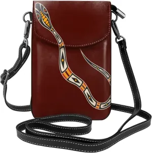 Snake Aboriginal Art Style Women Cell Phone Purse Small Leather Crossbody Shoulder Bag Card Holder Wallet