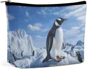 Snow Mountain Penguin Travel Makeup Bag Large Toiletry Bag for Women Waterproof Cosmetic Bags for Purse Portable Makeup Organizer Bags Cute Zipper Pouch Cosmetic Pouch Funny Travel Makeupbag