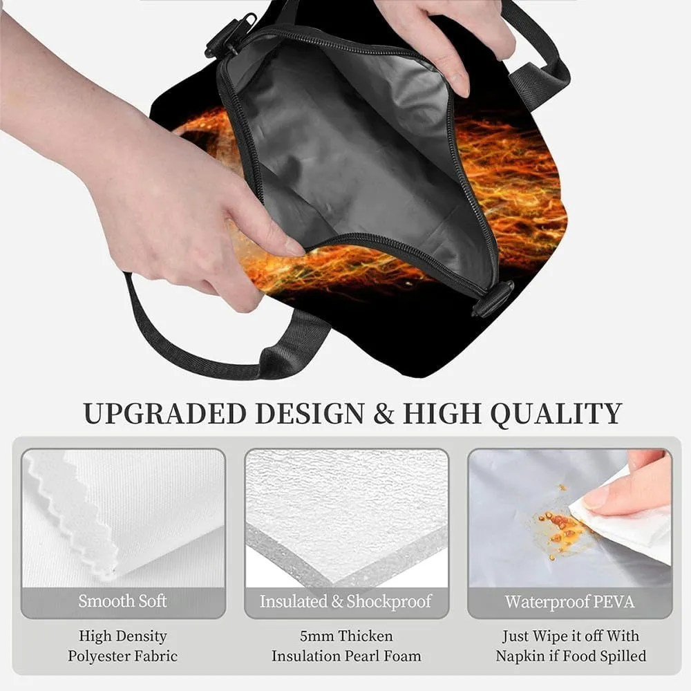 Soccer fireball Insulated Adult Lunch Bag with Shoulder Strap for Women Lightweight Reusable Portable Freezable Lunch Tote Bag for Work Picnic