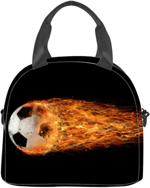 Soccer fireball Insulated Adult Lunch Bag with Shoulder Strap for Women Lightweight Reusable Portable Freezable Lunch Tote Bag for Work Picnic