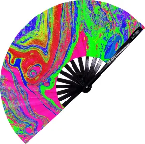 SoJourner Bags Rave Fan - Large Folding Fan - Clack Fan Hand Fan for Raves, Halloween, Burlesque, Rainbow Outfits for Women & Festival Accessories