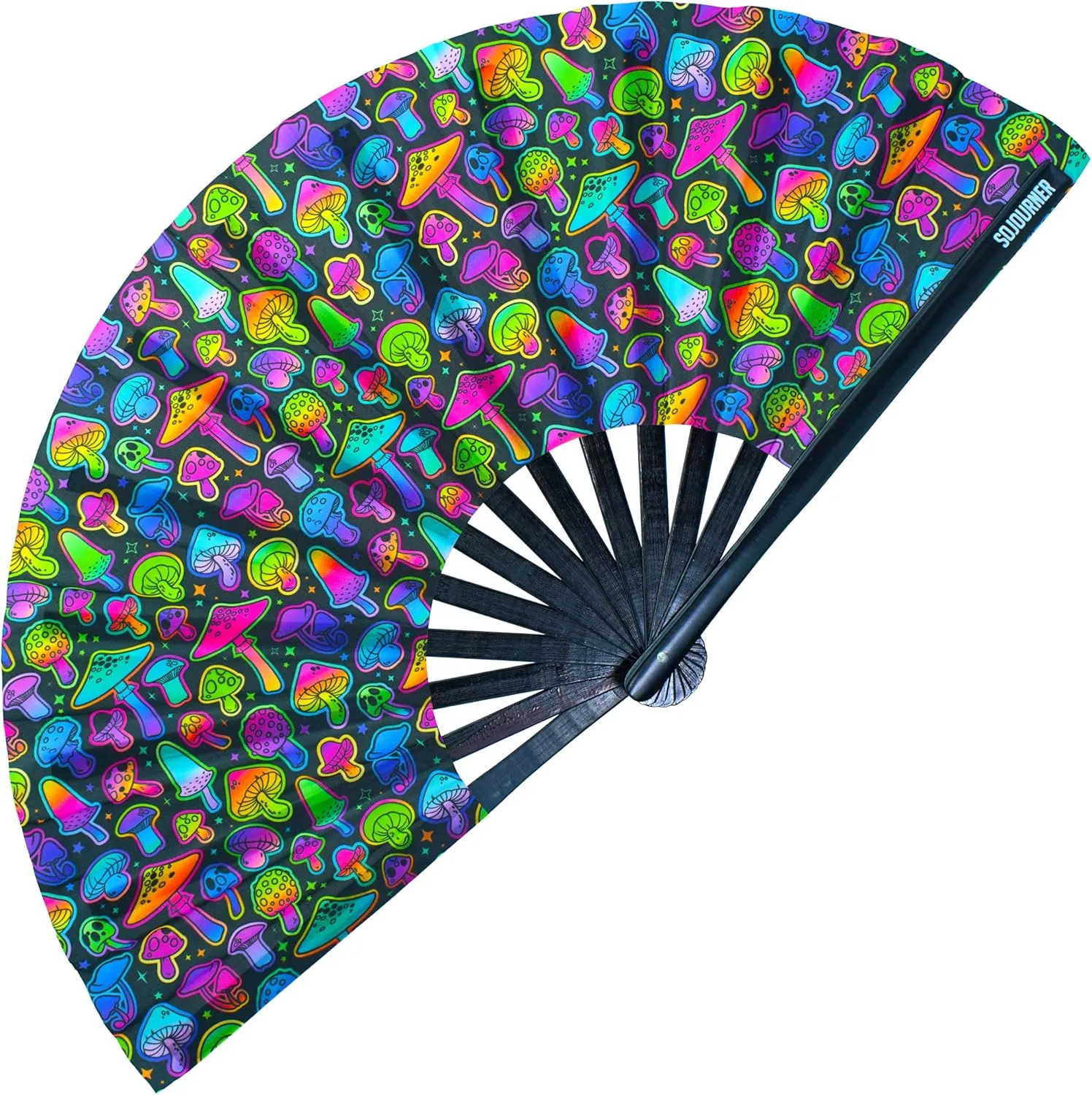 SoJourner Bags Rave Fan - Large Folding Fan - Clack Fan Hand Fan for Raves, Halloween, Burlesque, Rainbow Outfits for Women & Festival Accessories