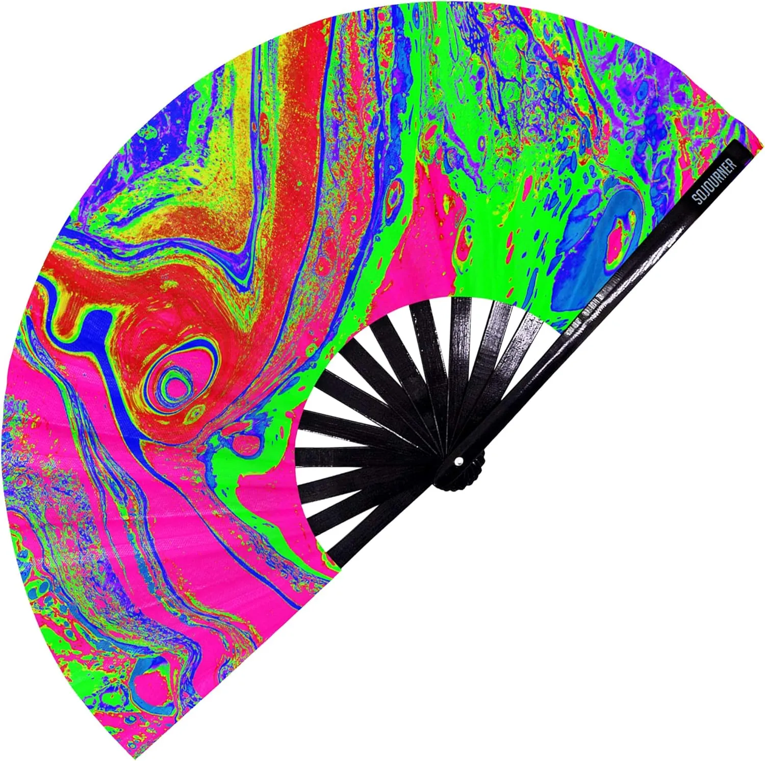 SoJourner Bags Rave Fan - Large Folding Fan - Clack Fan Hand Fan for Raves, Halloween, Burlesque, Rainbow Outfits for Women & Festival Accessories