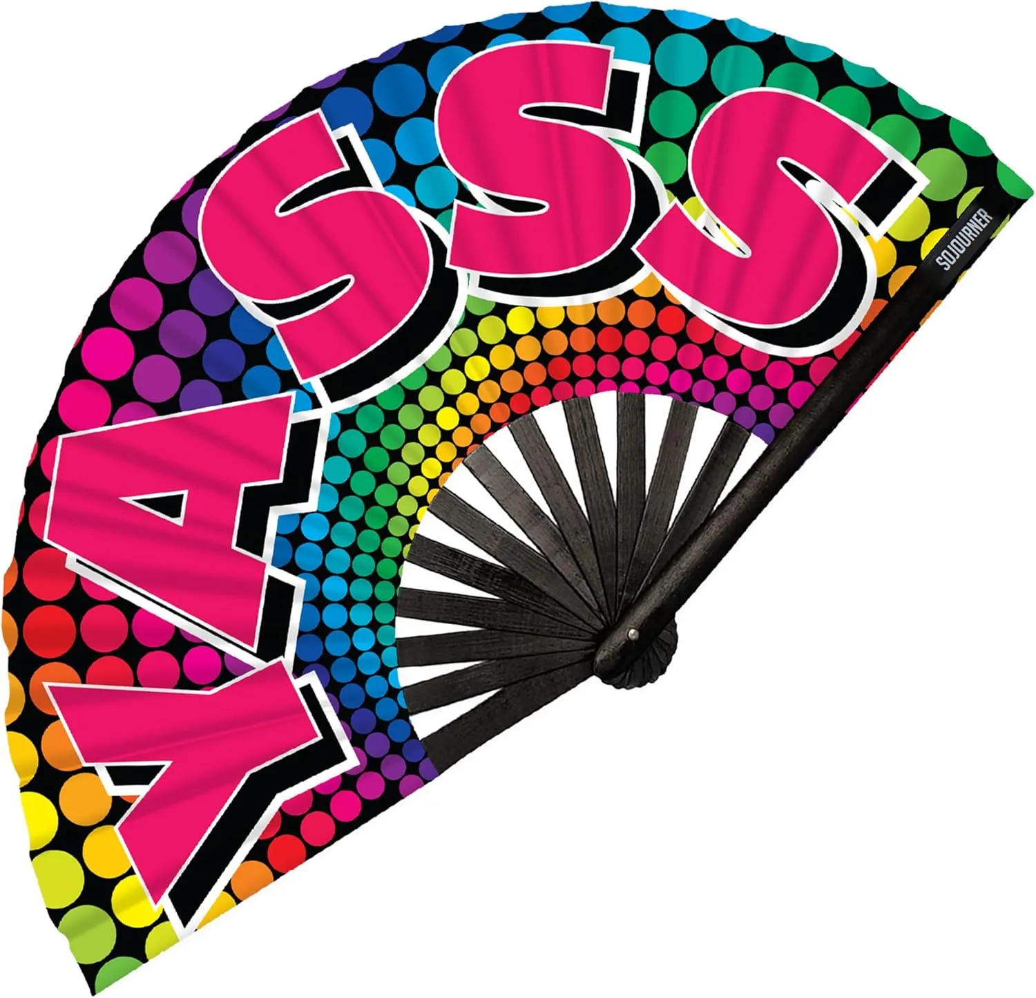 SoJourner Bags Rave Fan - Large Folding Fan - Clack Fan Hand Fan for Raves, Halloween, Burlesque, Rainbow Outfits for Women & Festival Accessories