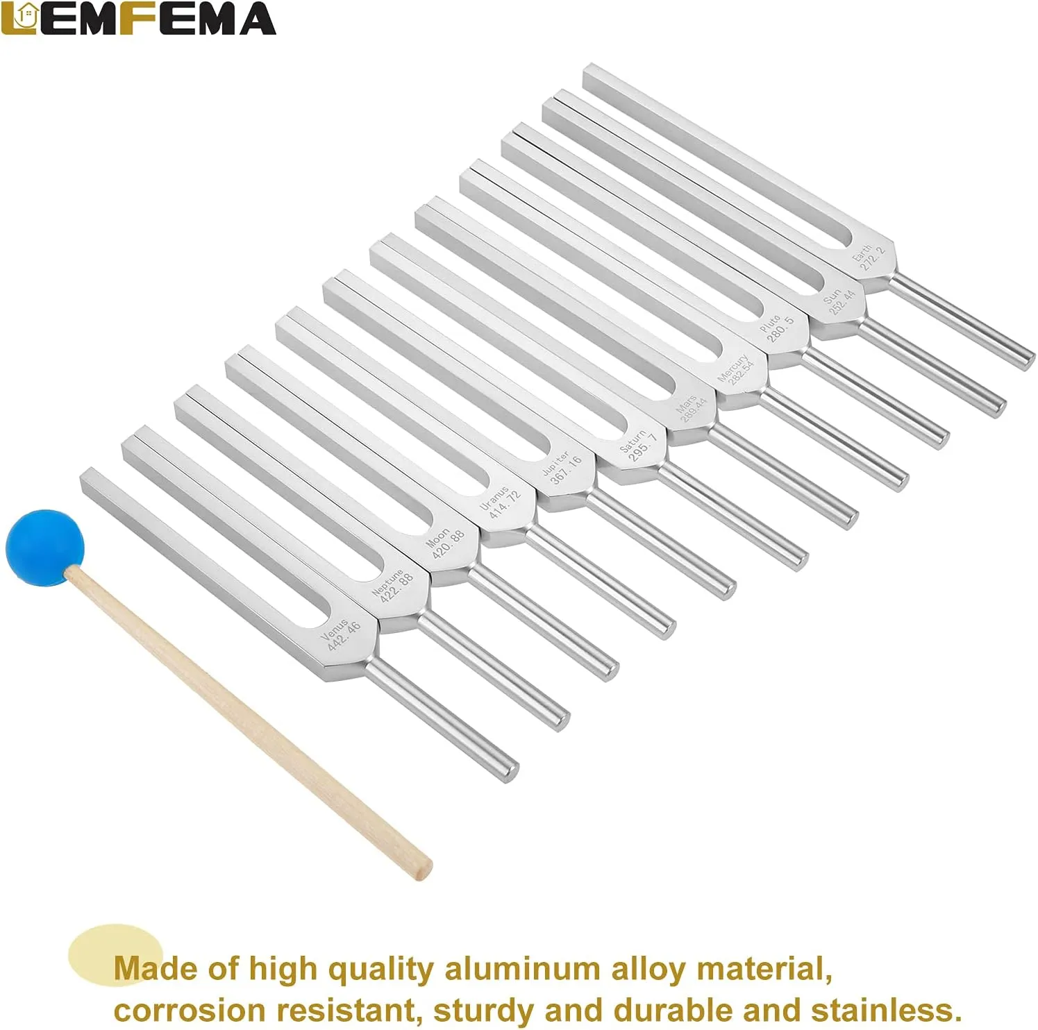 Solfeggio Tuning Fork Set, 11 Tuning Forks Perfect for Sound, with Silicone Hammer Cleaning Cloth and Bag(252.44Hz, 282.54Hz, 442.46Hz, 272.2Hz, 420.88Hz etc)