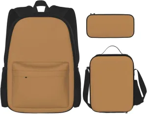 Solid color brown Large capacity durable school bag   pencil case   lunch bag, accompany your children to study happily every day