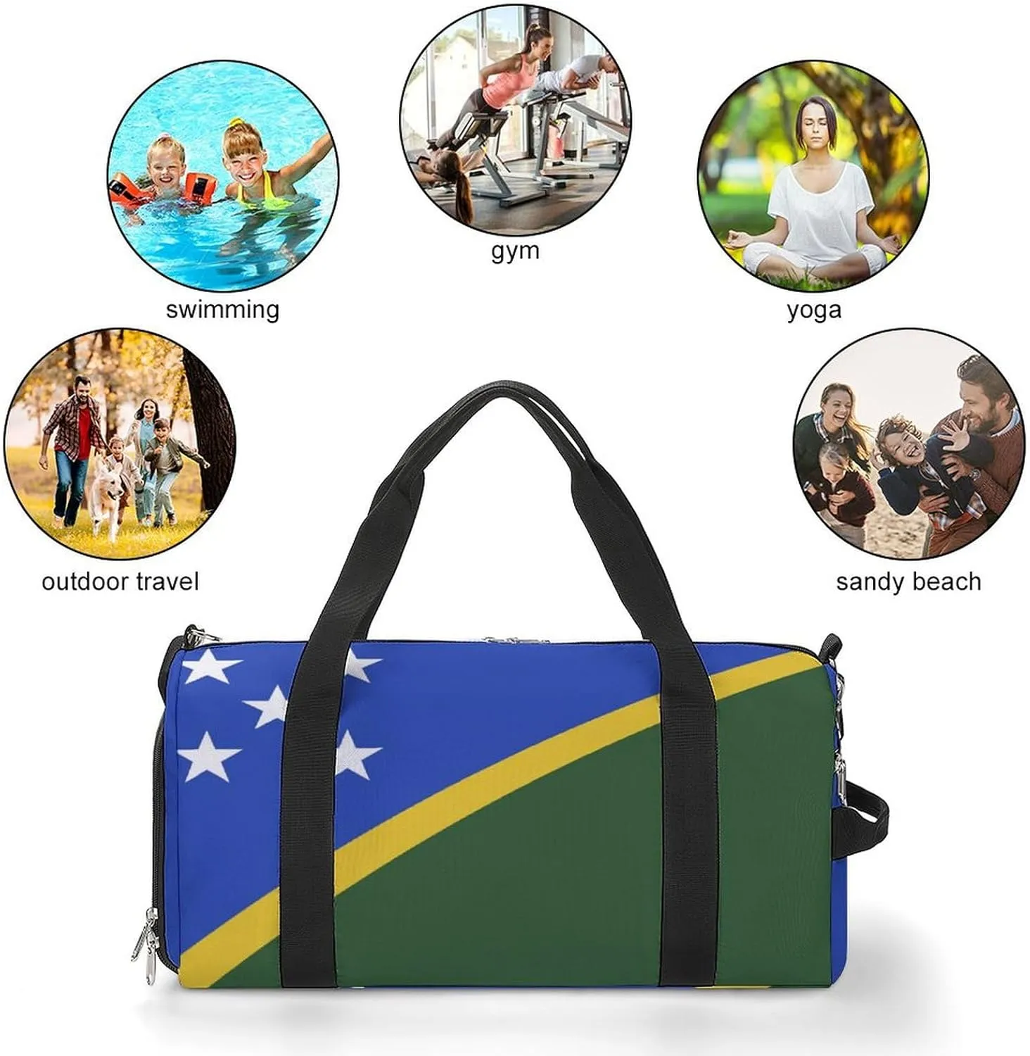 Solomon Lslands Flag Duffel Bag for Men Women with Wet Pocket Shoe Compartment