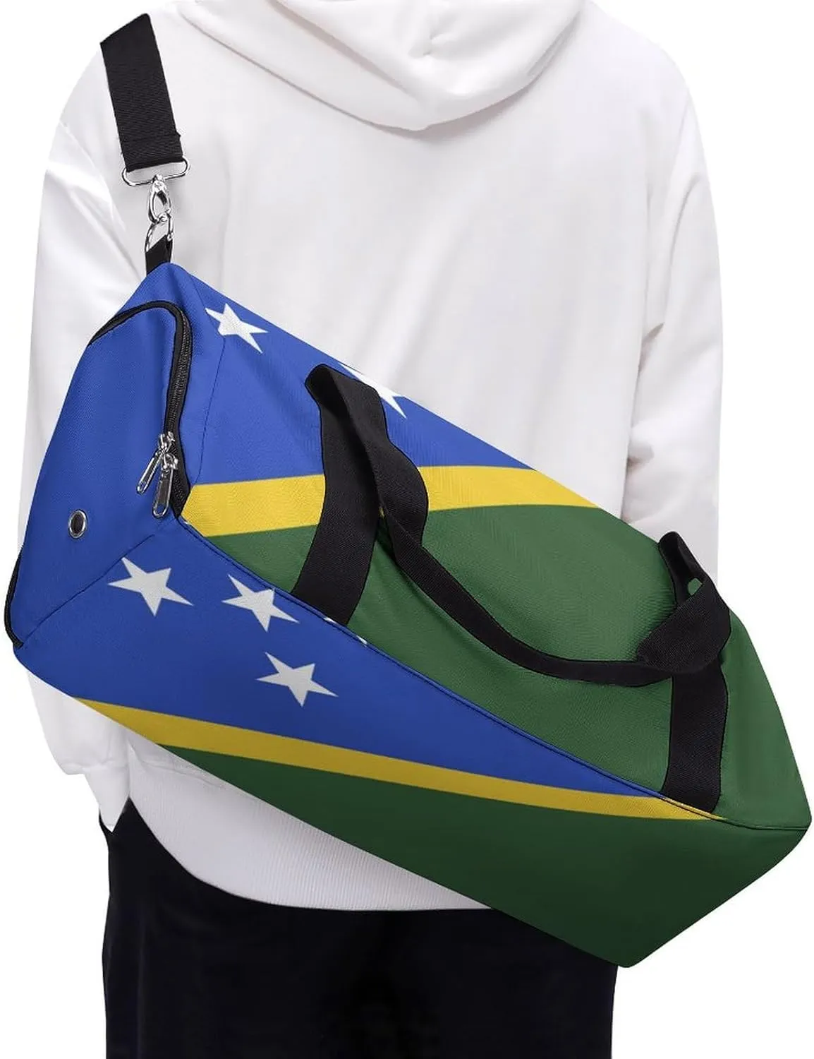 Solomon Lslands Flag Duffel Bag for Men Women with Wet Pocket Shoe Compartment