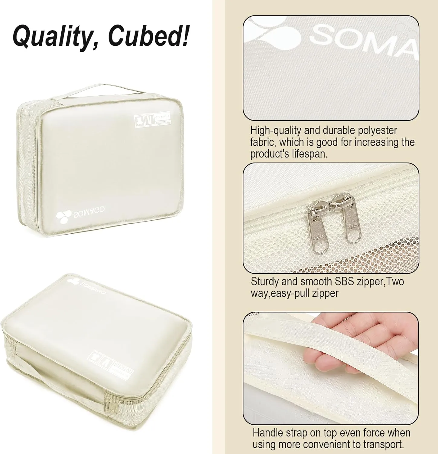 Somago Packing Cubes 6 Set Compression Space Saving Organizers for Suitcases and Luggage with Clothes Shoes Cosmetics Toiletries Storage Bags Travel Essentials (Creamy White)
