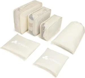 Somago Packing Cubes 6 Set Compression Space Saving Organizers for Suitcases and Luggage with Clothes Shoes Cosmetics Toiletries Storage Bags Travel Essentials (Creamy White)