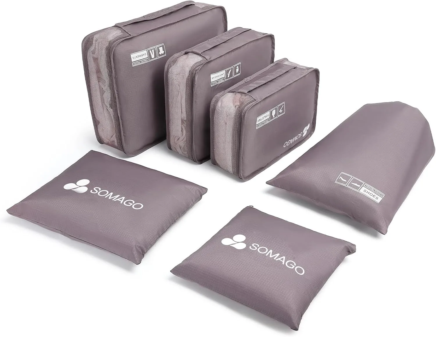 Somago Packing Cubes 6 Set Compression Space Saving Organizers for Suitcases and Luggage with Clothes Shoes Cosmetics Toiletries Storage Bags Travel Essentials (Elegant Purple)