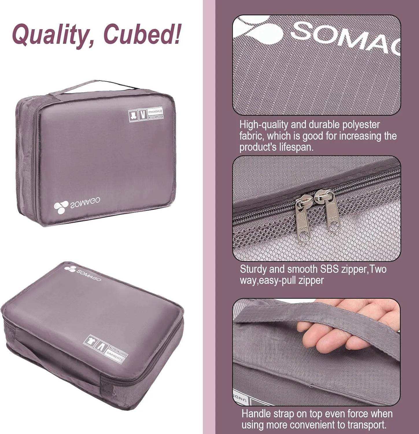 Somago Packing Cubes 6 Set Compression Space Saving Organizers for Suitcases and Luggage with Clothes Shoes Cosmetics Toiletries Storage Bags Travel Essentials (Elegant Purple)