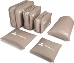 Somago Packing Cubes 6 Set Compression Space Saving Organizers for Suitcases and Luggage with Clothes Shoes Cosmetics Toiletries Storage Bags Travel Essentials (Golden)