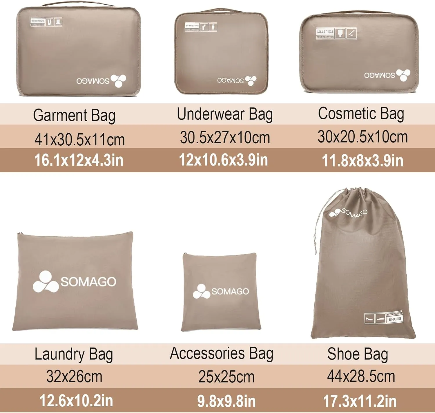 Somago Packing Cubes 6 Set Compression Space Saving Organizers for Suitcases and Luggage with Clothes Shoes Cosmetics Toiletries Storage Bags Travel Essentials (Golden)