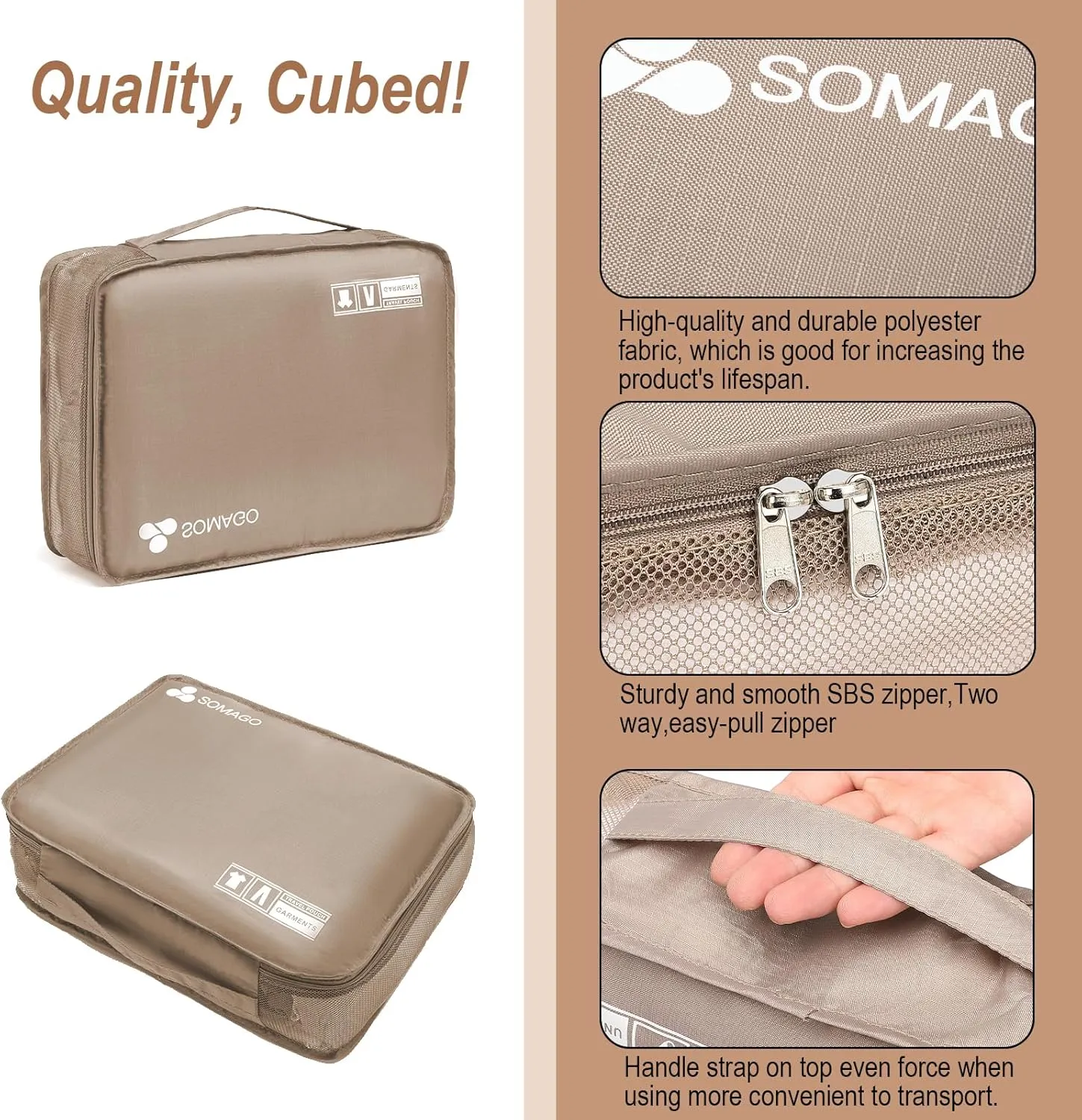 Somago Packing Cubes 6 Set Compression Space Saving Organizers for Suitcases and Luggage with Clothes Shoes Cosmetics Toiletries Storage Bags Travel Essentials (Golden)