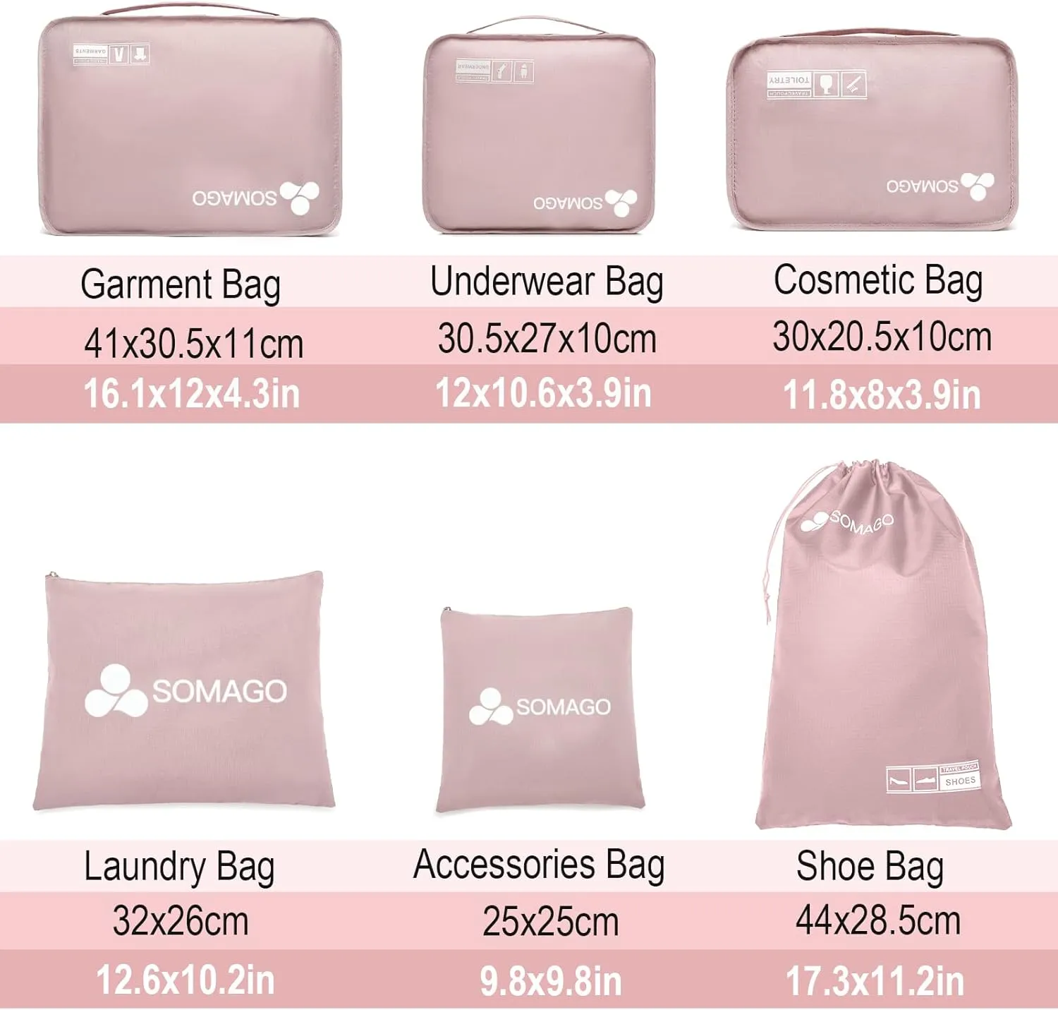 Somago Packing Cubes 6 Set Compression Space Saving Organizers for Suitcases and Luggage with Clothes Shoes Cosmetics Toiletries Storage Bags Travel Essentials (Nude Pink)