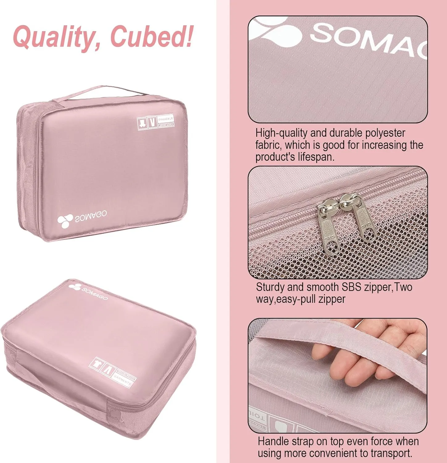 Somago Packing Cubes 6 Set Compression Space Saving Organizers for Suitcases and Luggage with Clothes Shoes Cosmetics Toiletries Storage Bags Travel Essentials (Nude Pink)