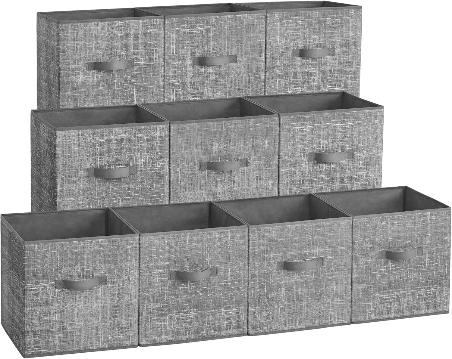 SONGMICS Storage Cubes, 11-Inch Non-Woven Fabric Bins with Double Handles, Set of 10, Closet Organizers for Shelves, Foldable, for Clothes, Cattail Gray UROB126G01
