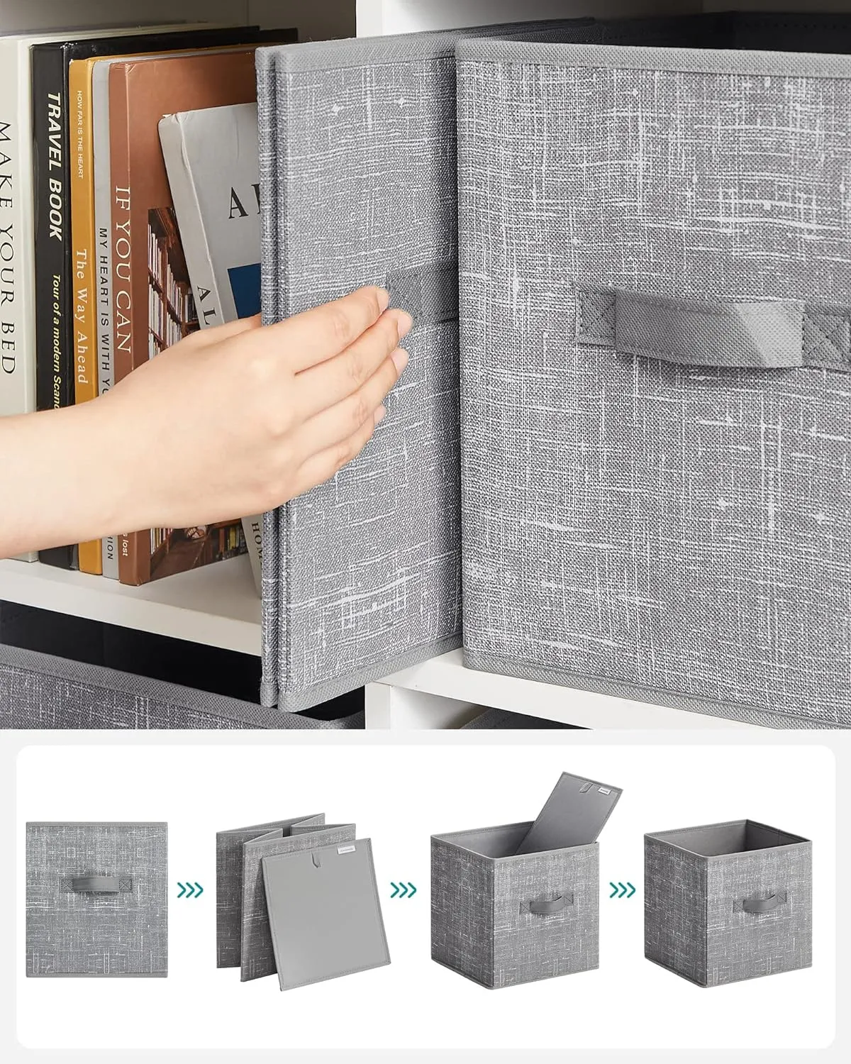SONGMICS Storage Cubes, 11-Inch Non-Woven Fabric Bins with Double Handles, Set of 6, Closet Organizers for Shelves, Foldable, for Clothes, Cattail Gray UROB26LG