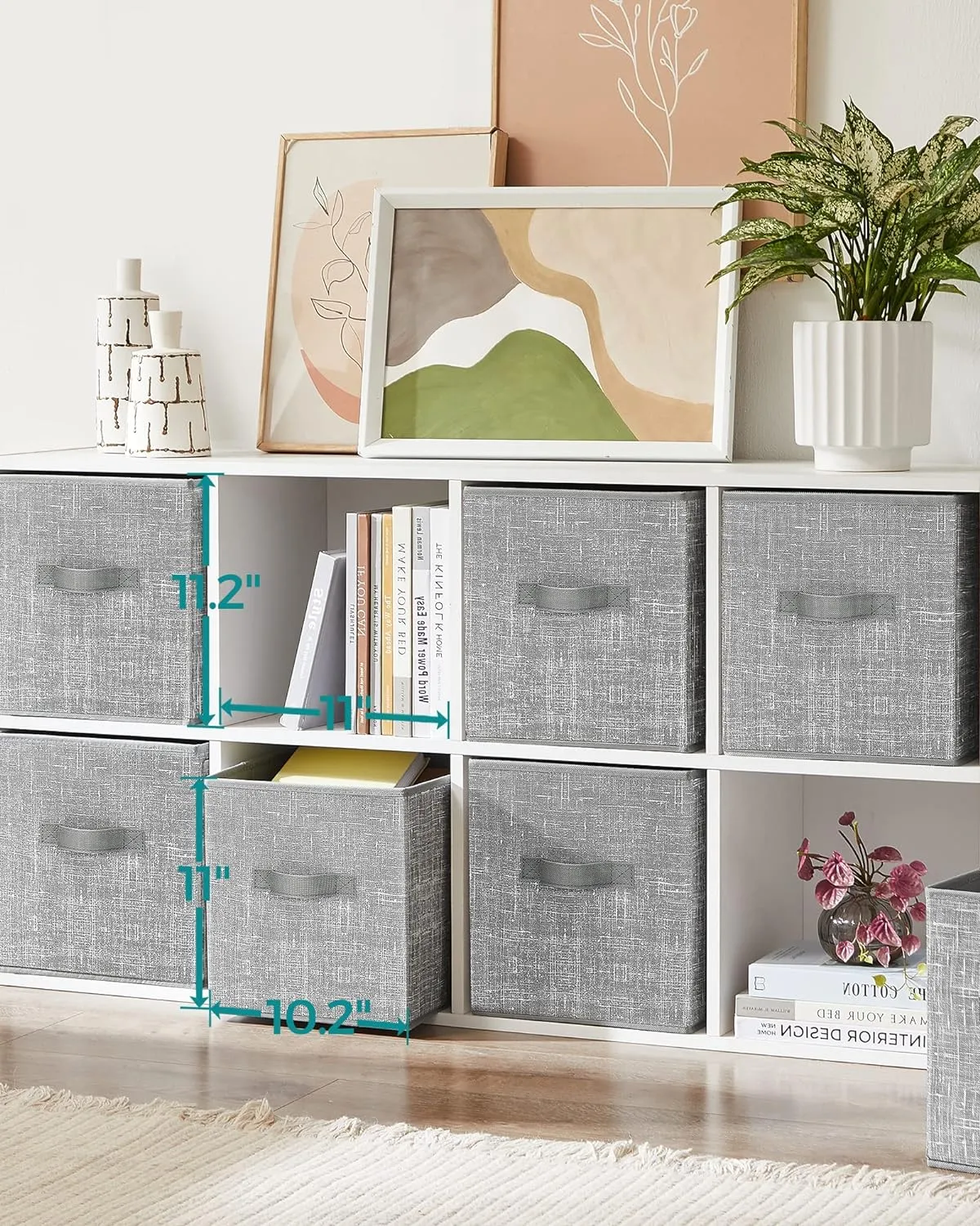 SONGMICS Storage Cubes, 11-Inch Non-Woven Fabric Bins with Double Handles, Set of 6, Closet Organizers for Shelves, Foldable, for Clothes, Cattail Gray UROB26LG