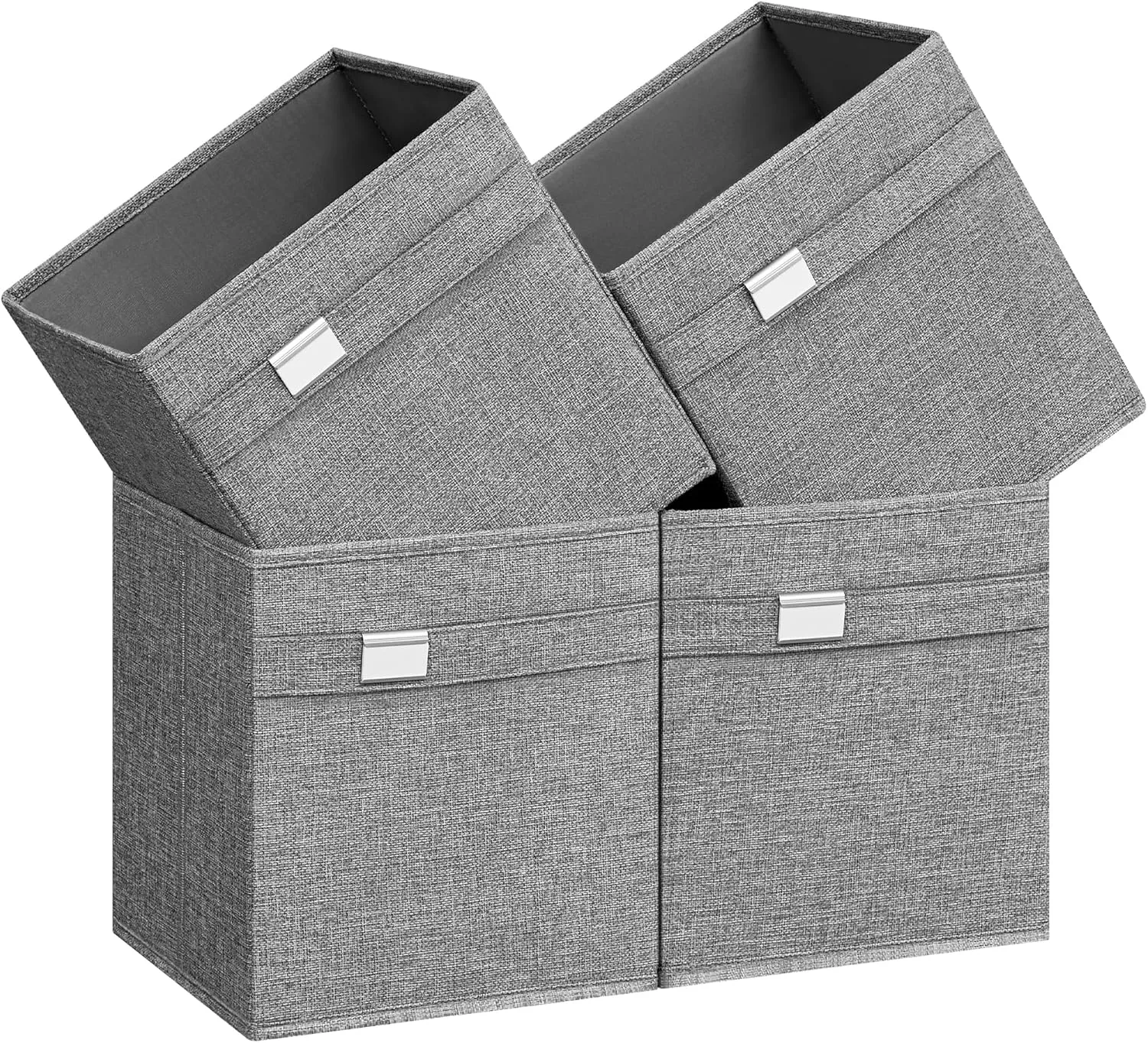 SONGMICS Storage Cubes, Set of 4 Cube Storage Bins, 10.2 x 10.2 x 11 Inches, 2 Handles, Oxford Fabric and Linen-Look Fabric, Easy to Clean, Foldable, Metal Label Holders, Dove Gray UROB226G04