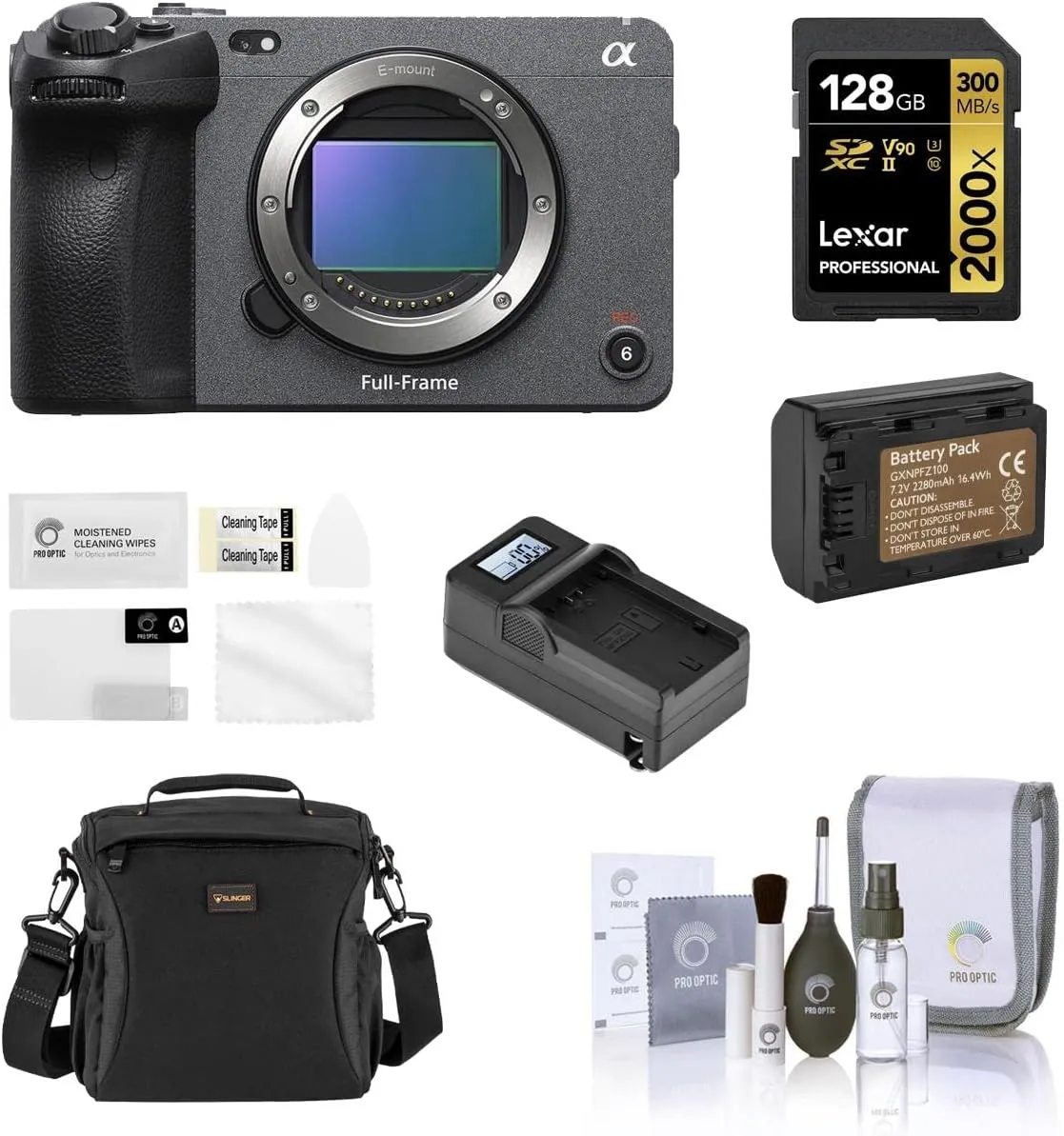 Sony Alpha FX3 Full-Frame Cinema Line Camera Bundle, 160GB CFexpress Memory Card, Extra Battery, Dual Smart Charger, Shoulder Bag, Screen Protector, Cleaning Kit for Digital Video (9 Items)