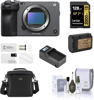 Sony Alpha FX3 Full-Frame Cinema Line Camera Bundle, 160GB CFexpress Memory Card, Extra Battery, Dual Smart Charger, Shoulder Bag, Screen Protector, Cleaning Kit for Digital Video (9 Items)