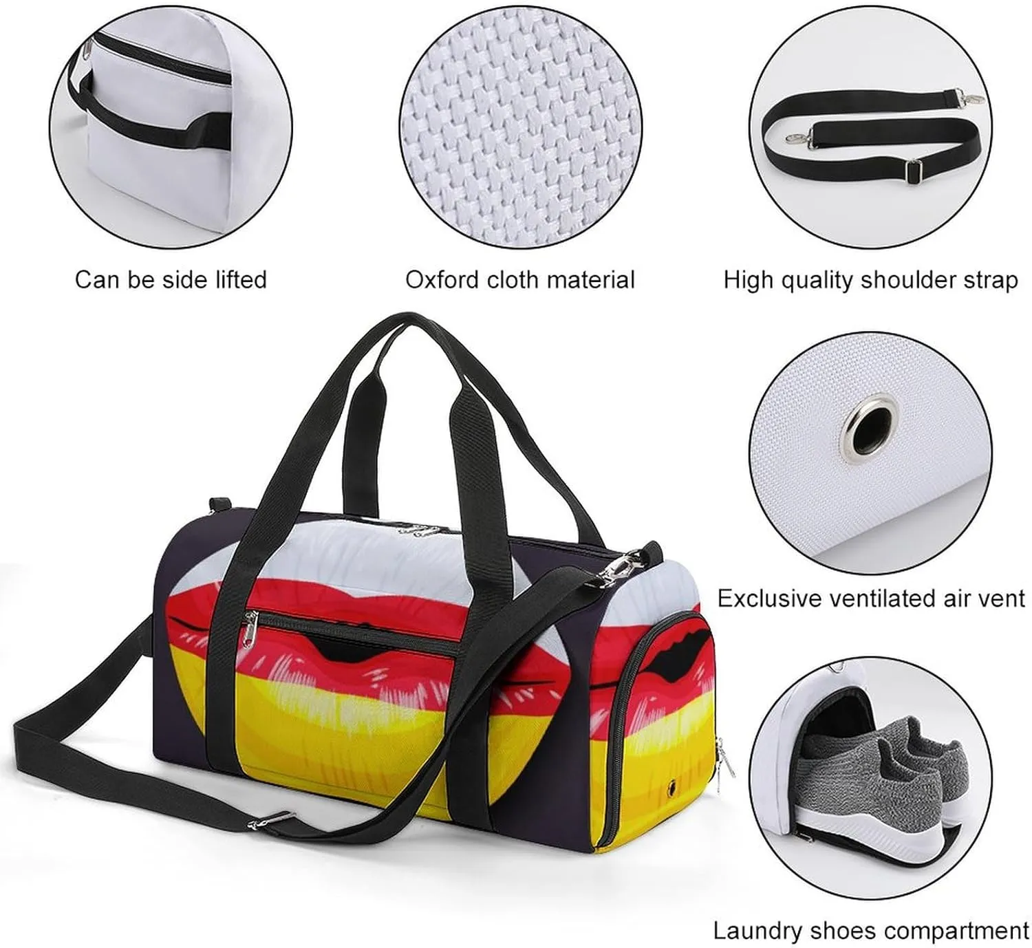 South Ossetia Flag Lips Sports Duffel Bag with Wet Pocket and Shoe Compartment Travel Weekender
