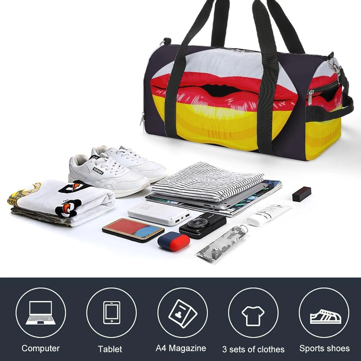 South Ossetia Flag Lips Sports Duffel Bag with Wet Pocket and Shoe Compartment Travel Weekender