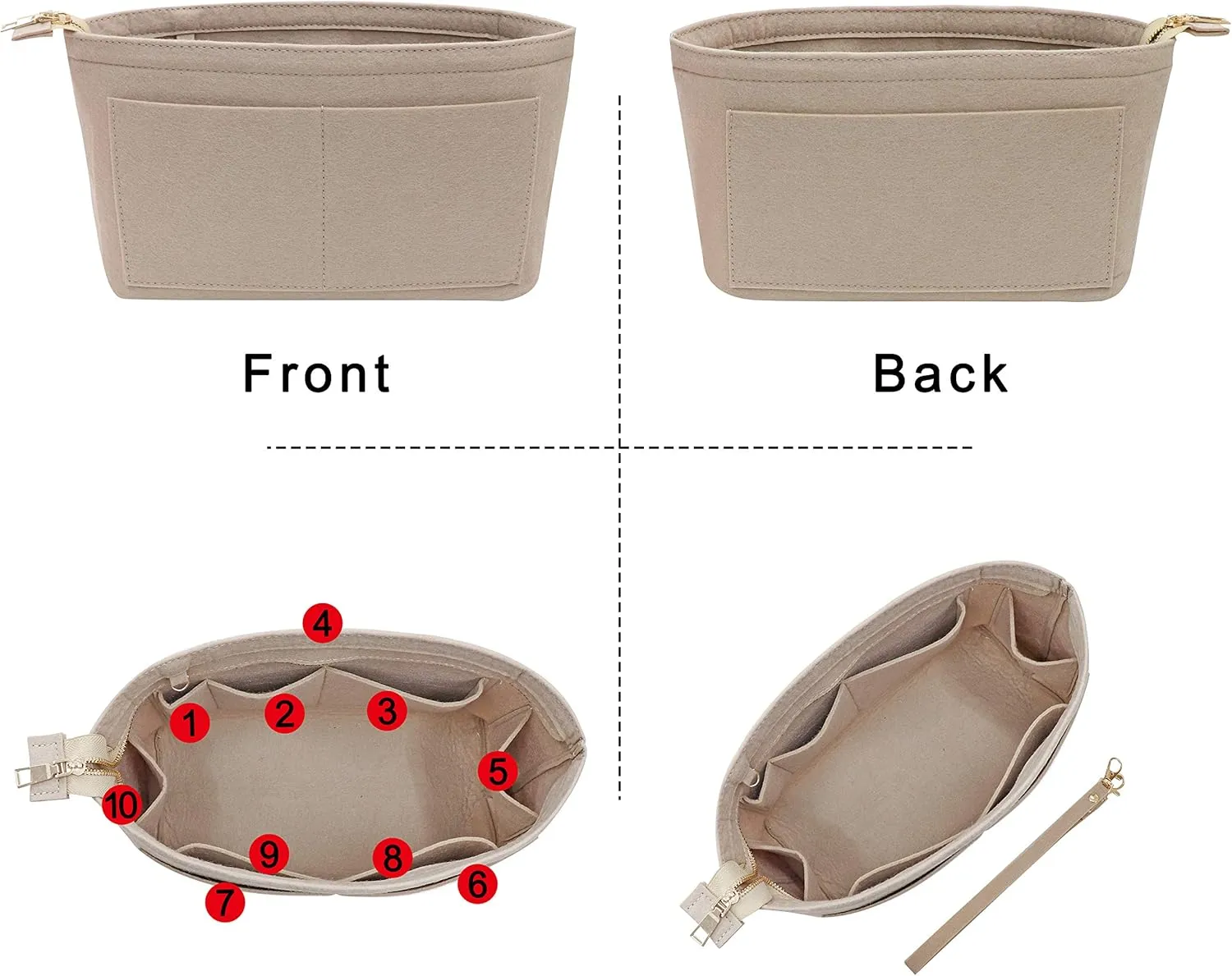 Soyizom Purse Organizer Insert Felt Purse Insert Bag Organizers Multi Pockets Tote Bag in Bag for Women,Beige-L