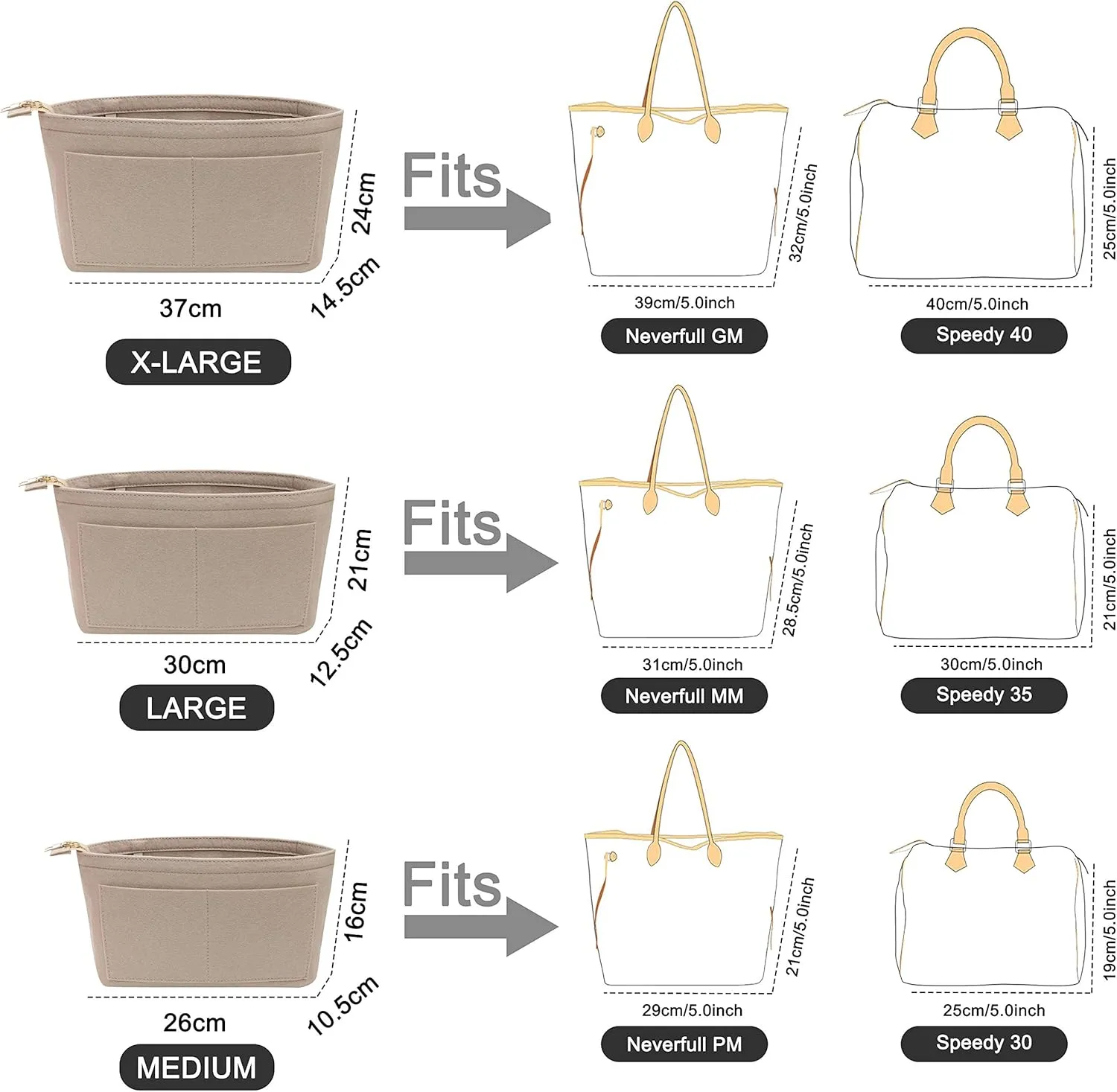 Soyizom Purse Organizer Insert Felt Purse Insert Bag Organizers Multi Pockets Tote Bag in Bag for Women,Beige-L