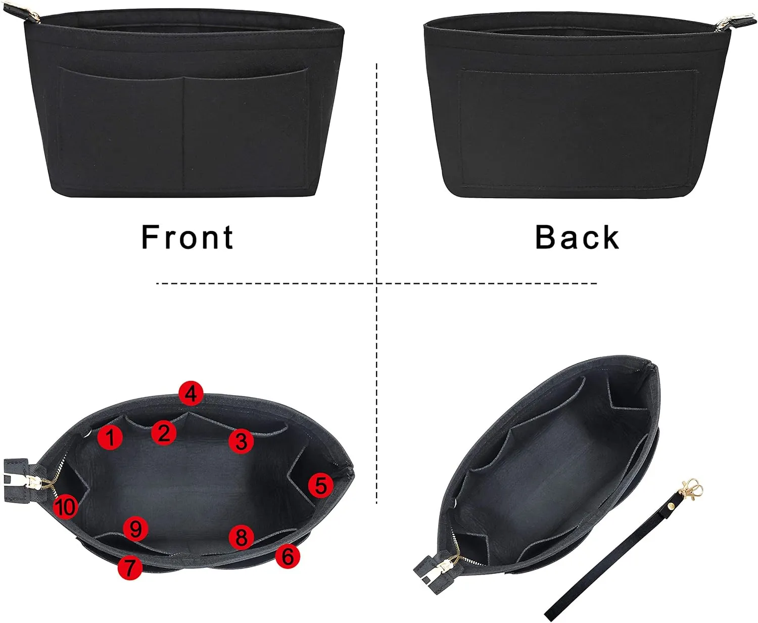 Soyizom Purse Organizer Insert Felt Purse Insert Bag Organizers Multi Pockets Tote Bag in Bag for Women,Black-L
