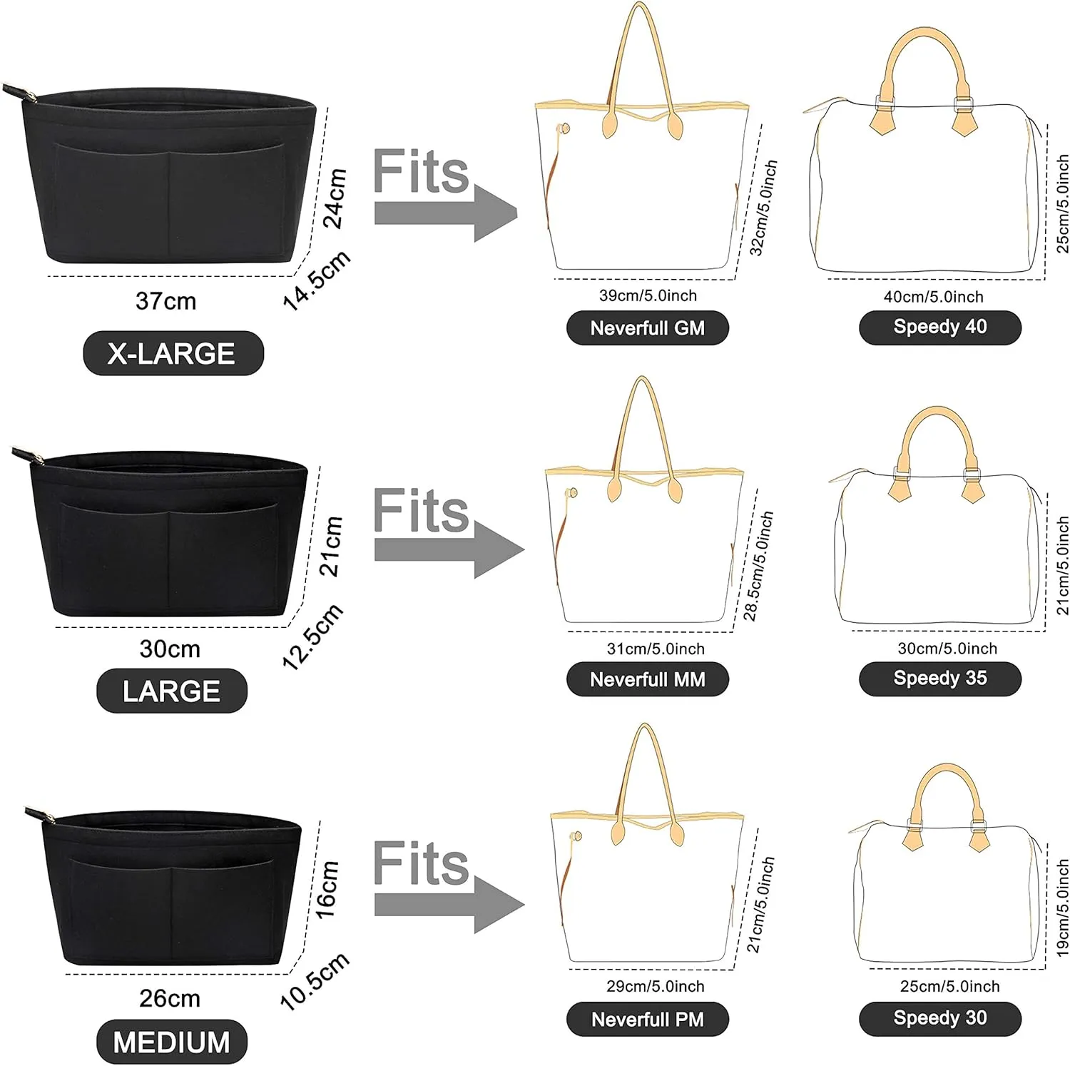 Soyizom Purse Organizer Insert Felt Purse Insert Bag Organizers Multi Pockets Tote Bag in Bag for Women,Black-L