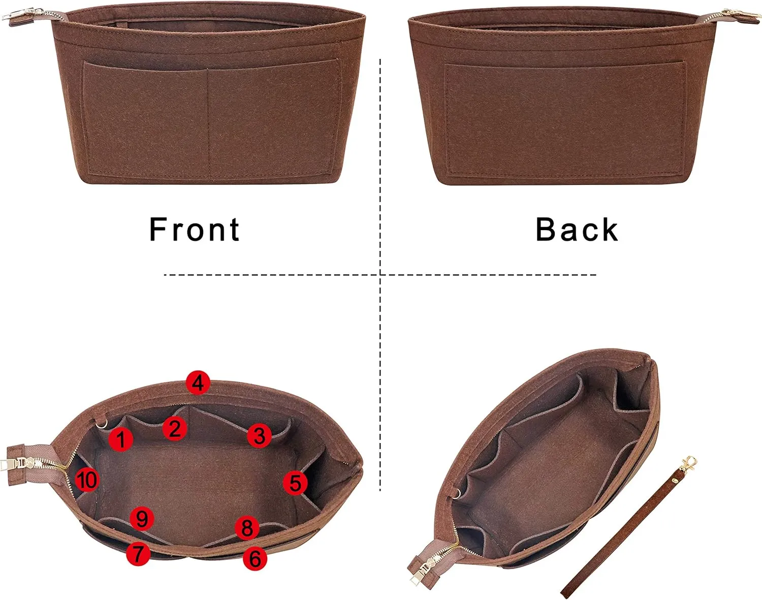 Soyizom Purse Organizer Insert Felt Purse Insert Bag Organizers Multi Pockets Tote Bag in Bag for Women,Coffee-L