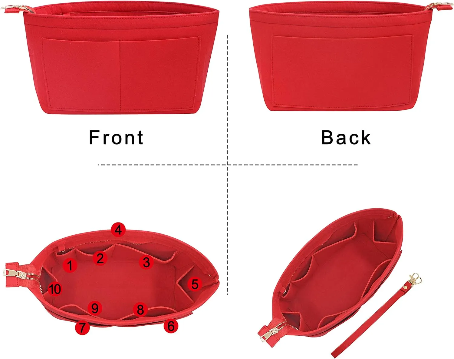 Soyizom Purse Organizer Insert Felt Purse Insert Bag Organizers Multi Pockets Tote Bag in Bag for Women,Red-L