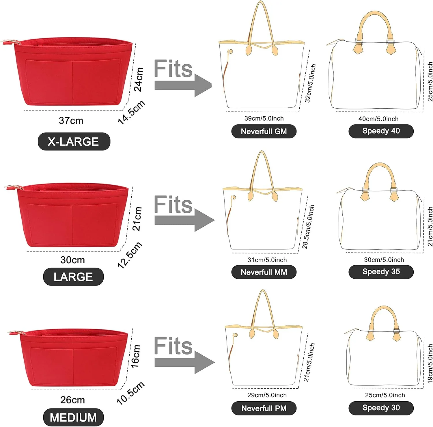 Soyizom Purse Organizer Insert Felt Purse Insert Bag Organizers Multi Pockets Tote Bag in Bag for Women,Red-L