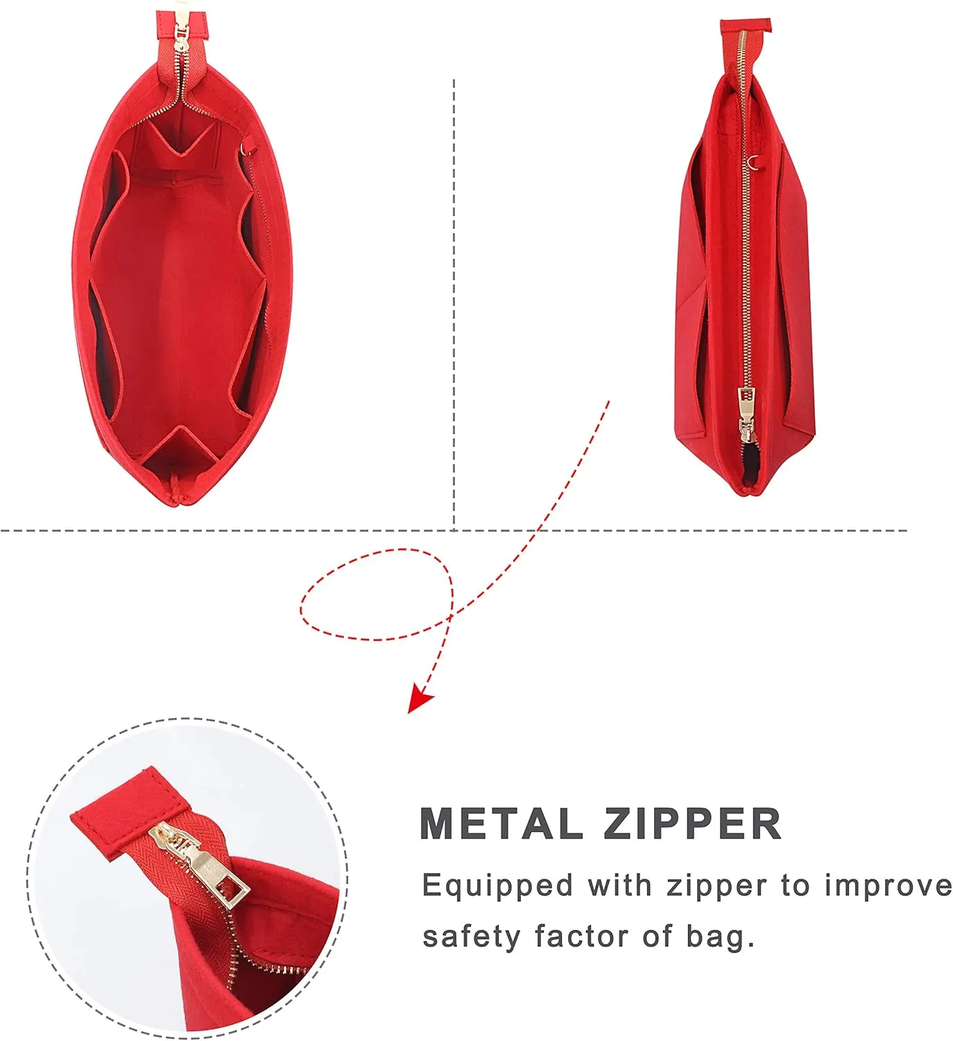 Soyizom Purse Organizer Insert Felt Purse Insert Bag Organizers Multi Pockets Tote Bag in Bag for Women,Red-L