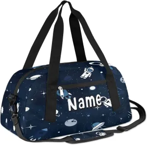 Space Astronaut Duffle Bag for Kids Custom Name Girls Overnight Bag 18.5 Inch Sport Gym Duffle Bag Personalized Spaceship Rocket Sleepover Bags for Girls Boys Travel Duffel Bag