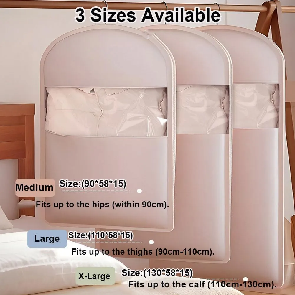 Space Saving Hanging Garment Bag with Self Compression Zipper,Dust Cover Clothes Bags for Down Coat,Space Saver Closet Organizers, for Closet Storage (Beige, 3PCS(M L XL))
