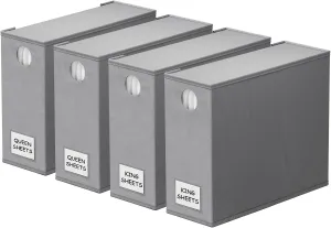 SpaceAid 4 Pack Bed Sheet Organizers and Storage, Foldable Sheet Organizer for Linen Closet, Sheets Set Folder Keeper with Window XL (Queen & King Size) Organizing Bedding Container, Gray