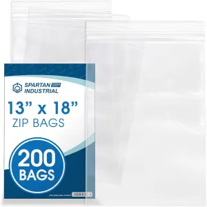 Spartan Industrial - 13” X 18” (200 Count) 2 Mil Clear Reclosable Zip Plastic Poly Bags with Resealable Lock Seal Zipper