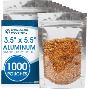 Spartan Industrial - 3.5" X 5.5" Aluminum Stand-Up Pouches - Pack of 1000 Resealable Smell-Proof Bags for Food, Wax Melts, Lip Gloss Packaging, and More