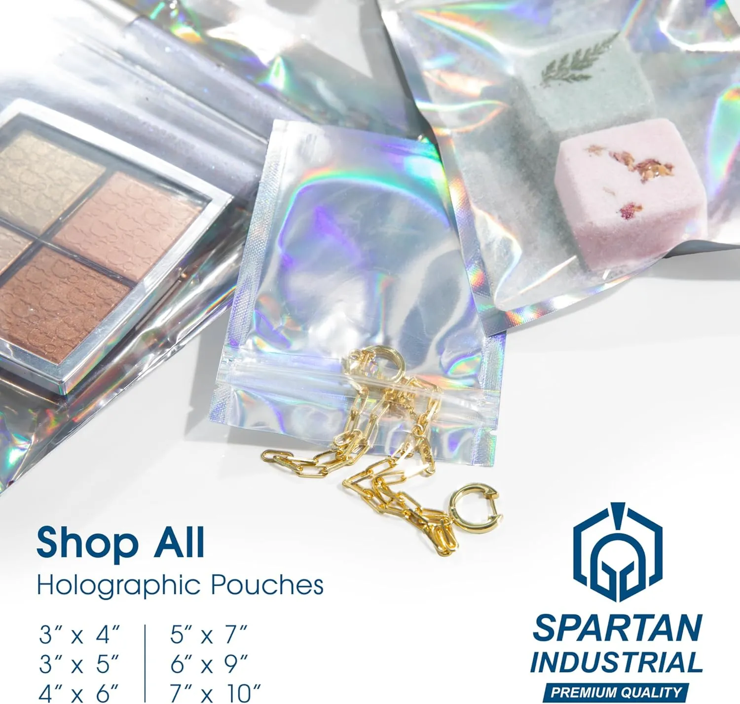 Spartan Industrial - 4" X 6" Holographic Resealable Bags - Pack of 1000 Smell-Proof Heat Seal Bags for Cookies, Candy Packaging, Bath Salts, and More
