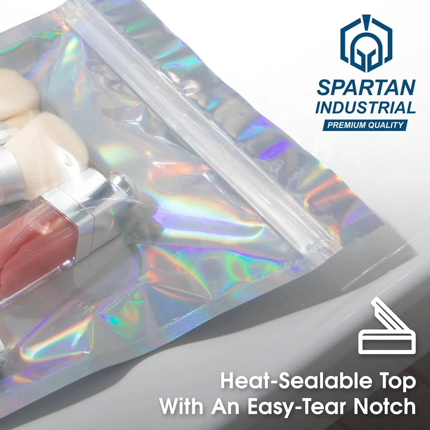 Spartan Industrial - 5" X 7" Holographic Resealable Bags - Pack of 200 Smell-Proof Heat Seal Bags for Cookies, Candy Packaging, Bath Salts, and More