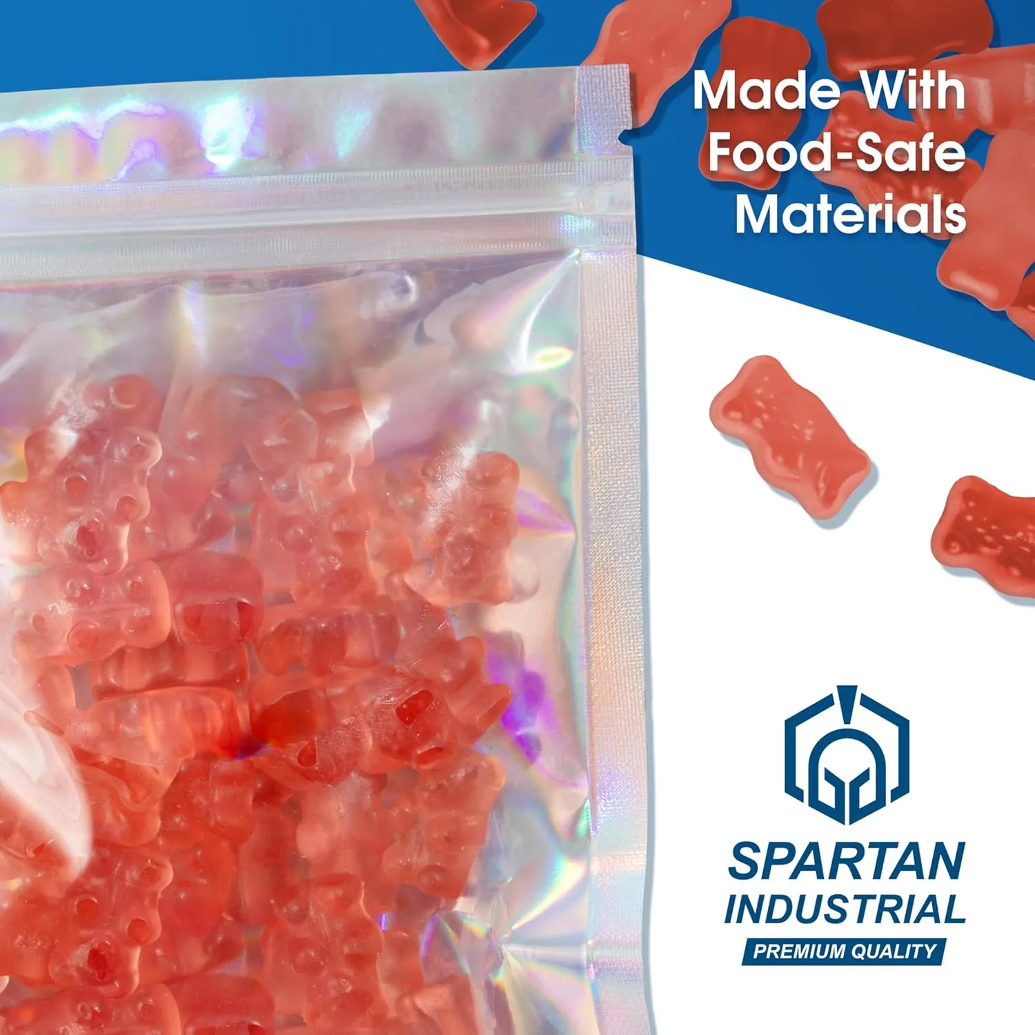 Spartan Industrial - 5" X 7" Holographic Resealable Bags - Pack of 200 Smell-Proof Heat Seal Bags for Cookies, Candy Packaging, Bath Salts, and More