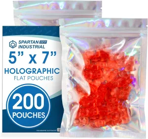 Spartan Industrial - 5" X 7" Holographic Resealable Bags - Pack of 200 Smell-Proof Heat Seal Bags for Cookies, Candy Packaging, Bath Salts, and More