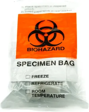 Specimen Biohazard Bags with Extra Pocket 6"x9" (Qty 100 bags) by BioRx Sponix