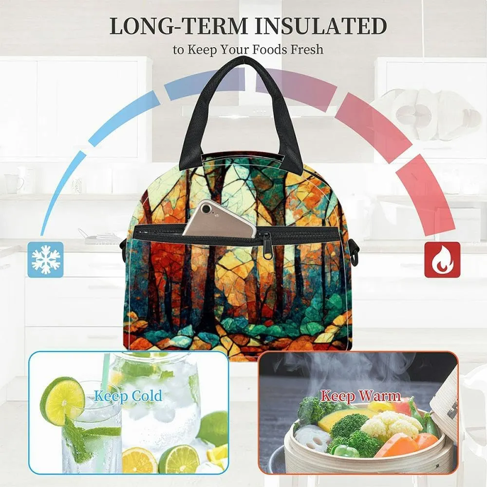 Spectacular autumn season abstract glass features yellow forest Lunch Box for Women Men Adult Freezable Insulated Lunch Tote Bag for Work With Shoulder Strap Soft Large Small Cooler Bag Pail
