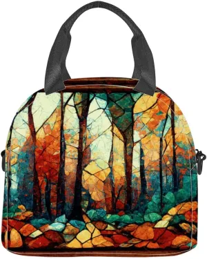 Spectacular autumn season abstract glass features yellow forest Lunch Box for Women Men Adult Freezable Insulated Lunch Tote Bag for Work With Shoulder Strap Soft Large Small Cooler Bag Pail